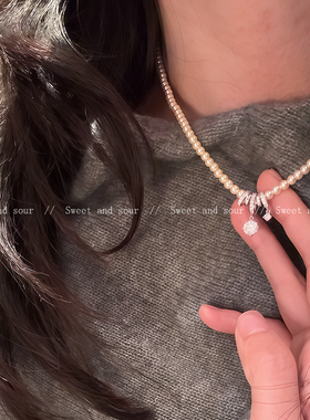 气质超闪锆石吊坠珍珠项链女轻奢小众高级感卫衣锁骨链气质毛衣链