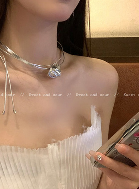 韩国新款双层项链pu皮花朵甜美时尚锁骨链2024新款爆款辣妹脖颈链