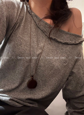 复古木头吊坠项链波西米亚民族风简约百搭长款圆环吊坠2025毛衣链