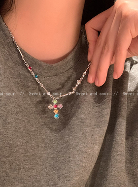 夏日甜酷风彩色十字架项链