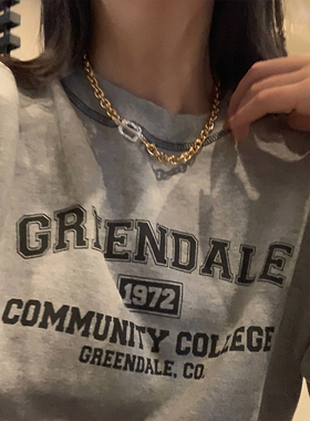 拼色ot复古项链毛衣女小众设计