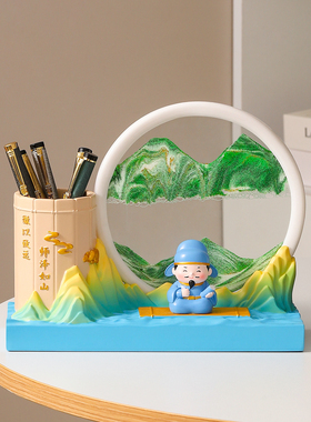 师泽如山李白流沙画笔筒送老师