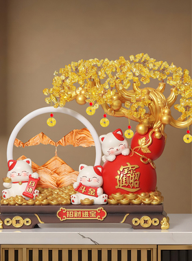 发财树流沙画招财猫摆件