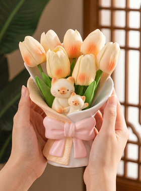 妈妈母亲节生日桌面仿真捧花摆件