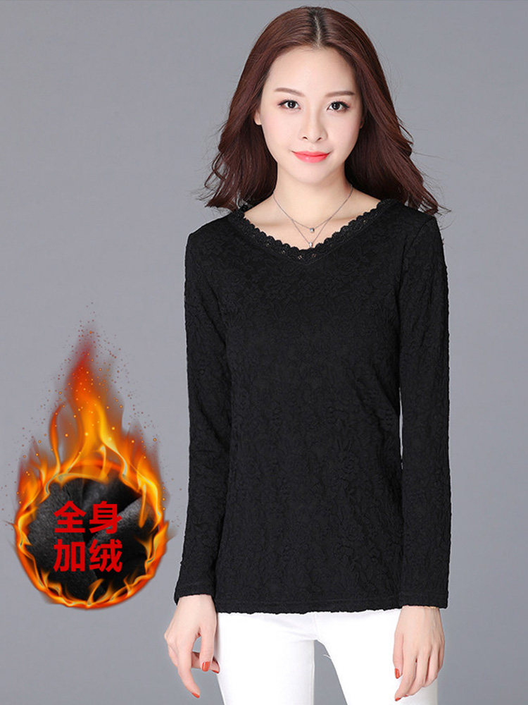 蔓缇莉莎特大码女装加绒蕾丝打底衫 mantilisha蔓缇莉莎蕾丝衫/雪纺衫