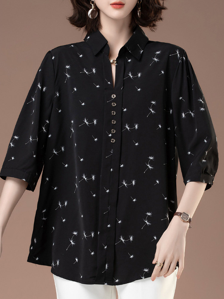 肥婆碎花雪纺薄款宽松加大码衬衫 mantilisha蔓缇莉莎蕾丝衫/雪纺衫