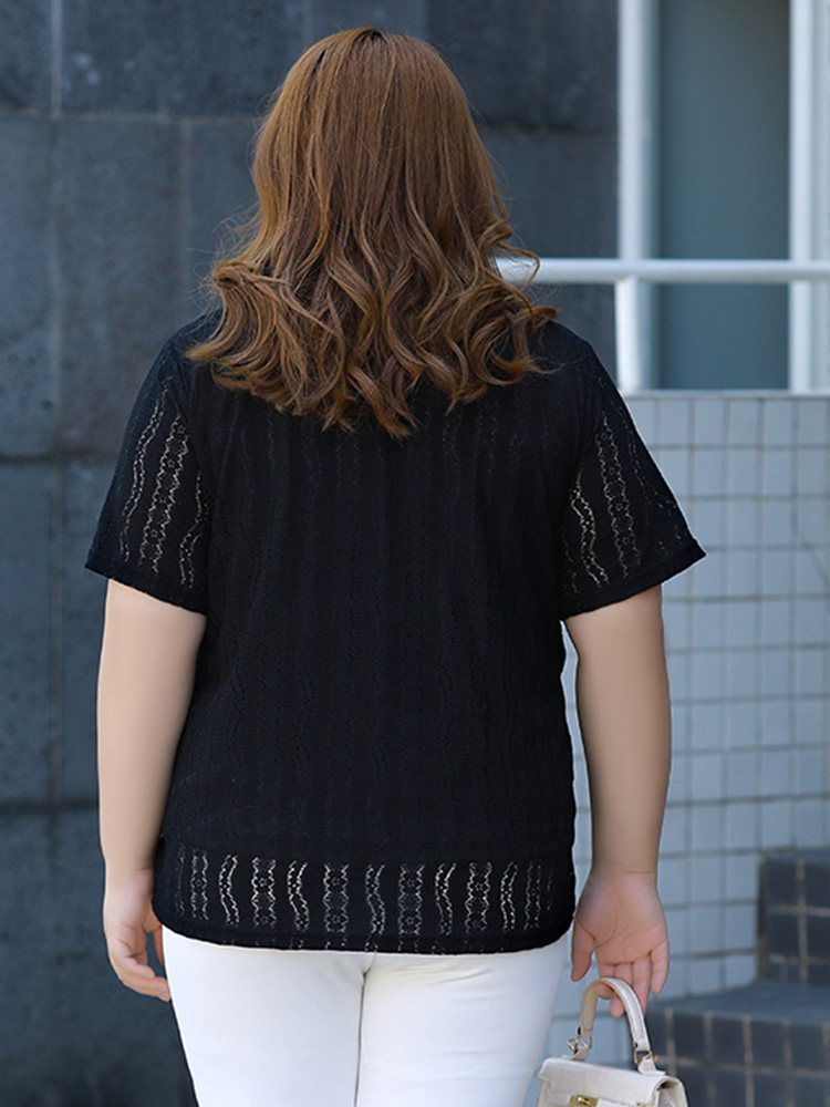 蔓缇莉莎中年短袖女宽松胖mm蕾丝衫 mantilisha蔓缇莉莎蕾丝衫/雪纺衫