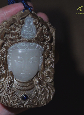 发光观音项坠金丝楠木雕刻吊坠六字真言时来运转挂饰项链毛衣链