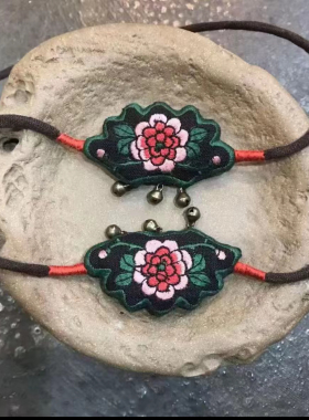 非金属布艺项链 手工制作荷包如意刺绣亚麻布艺女士颈链