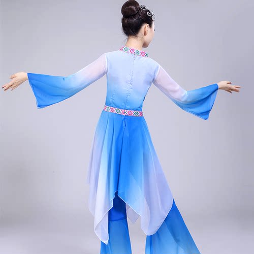 新款古典舞演出服女飘逸伞舞扇子舞服装民族舞蹈表演服饰团扇 - 图3
