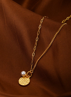 金色项链女保色鸳鸯锁骨链女生