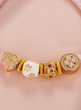 少女梦系列秋冬粉色系四叶草手链