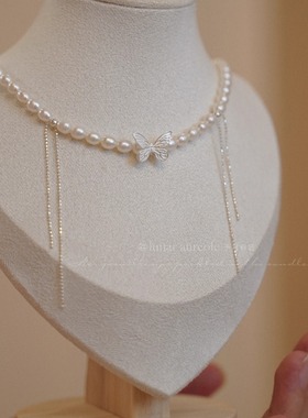 原创 白日梦蝶 天然淡水珍珠s925纯银蝴蝶锁骨链轻奢清冷气质项链