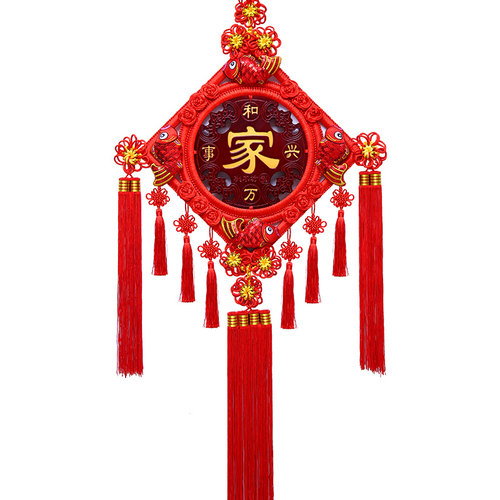 红绳中国结桃木大号客厅福字挂件新房电视背景墙装饰玄关镇宅壁挂 - 图3