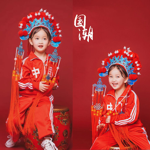 影楼儿童摄影服装女孩国潮戏曲古装喜剧写真拍照主题服装工作室 - 图2
