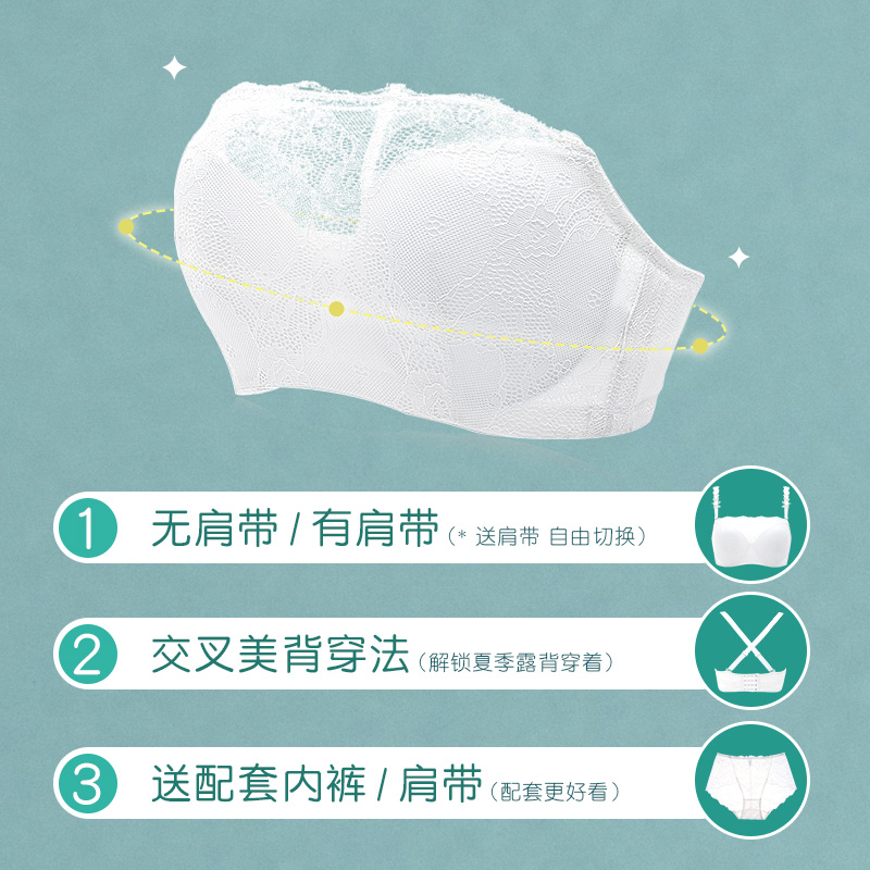 月色无肩带内衣女聚拢防滑大码胖mm大胸显小抹胸薄款隐形文胸侧收_女士内衣_男士内衣_家居服