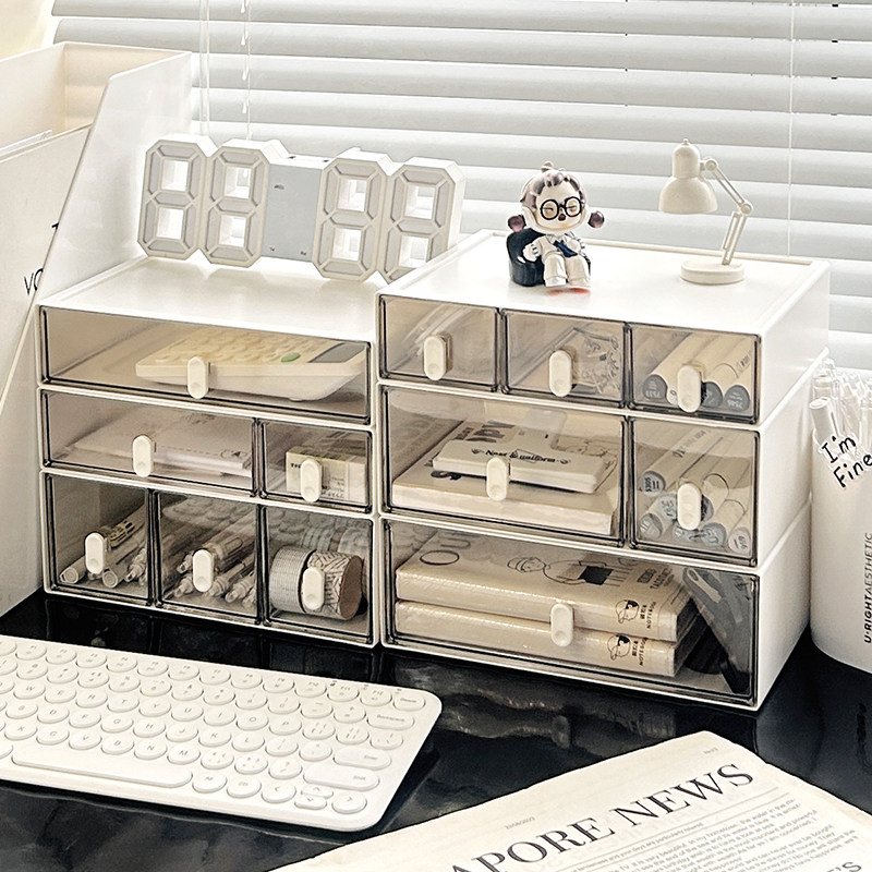 桌面收纳盒透明文具杂物化妆品置物架学生书桌办公室抽屉式整理盒,淘宝优惠券,粉丝福利购,淘宝优惠卷