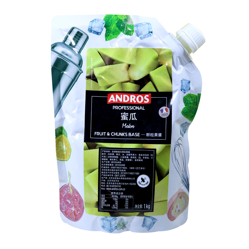 Andros安德鲁蜜瓜颗粒果酱 条酱粒酱 蜜瓜果酱果蓉 冰沙饮料酱1kg - 图3