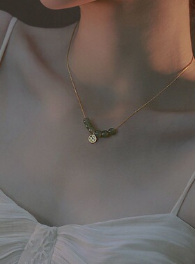 超仙玻璃石珠项链女简约ins小众设计感玉石锁骨链气质转运珠礼物