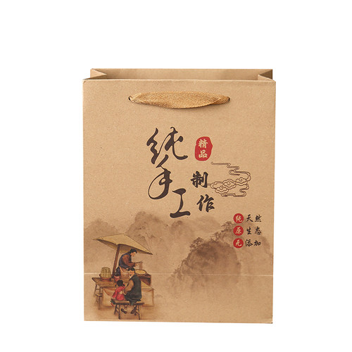 纯手工加厚牛皮纸手提袋食品打包袋中秋月饼包装袋辣椒酱纸袋定制 - 图3