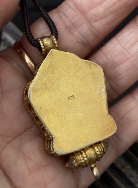 尼泊尔925纯银涂金嘎乌盒 十相自在恰丝纯银嘎乌盒