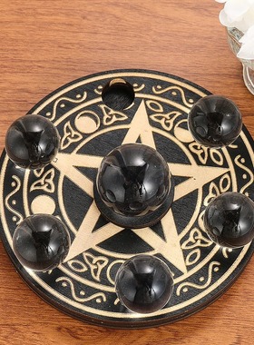 木质工艺品水晶球底座五芒星盘