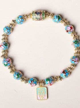 新中式白财神手链 水晶手链 景泰蓝掐丝繁花琉璃手链系列手串国风