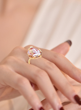 天然珍珠戒指异形珠炫彩紫巴洛克戒指时尚个性18K注金保色指环