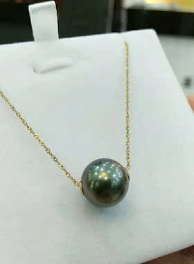 18K金天然海水珍珠吊链 锁骨项链路路通 正圆强光