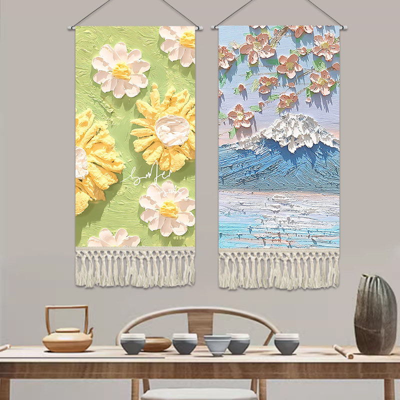 北欧简约油画装饰布画定制流苏挂画布艺客厅背景墙布挂布玄关挂毯,淘宝优惠券,粉丝福利购,淘宝优惠卷