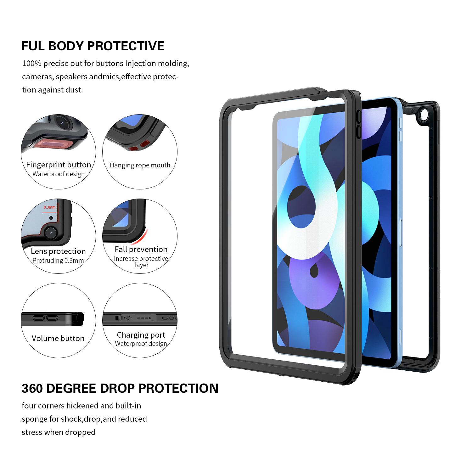 全防水四角防摔防尘保护壳带支架磁吸笔槽 Full Shockproof Waterproof Protection Cover For iPad Pro Air - 图3