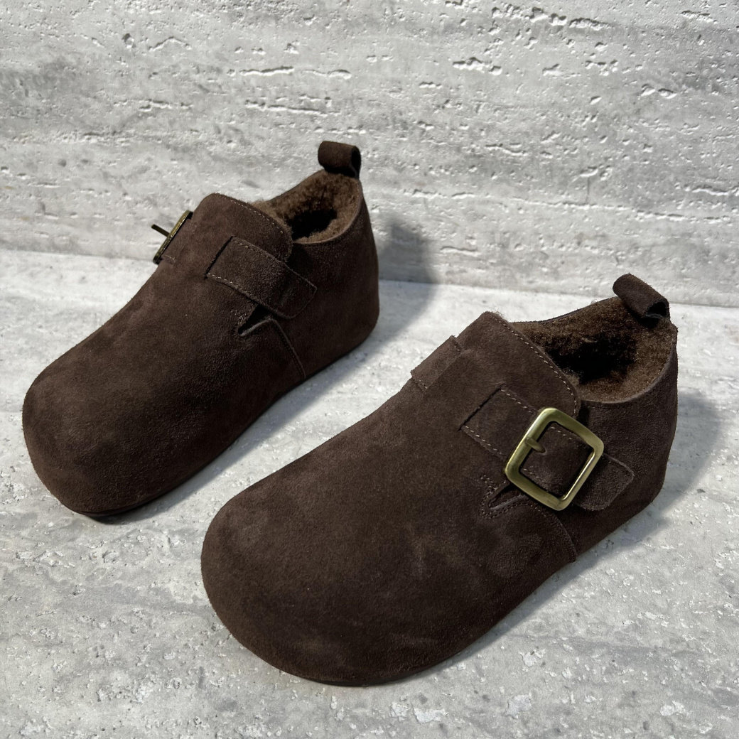 欧洲站女鞋2025冬季新款欧货真皮平底牛反绒皮带扣加绒保暖棉鞋女,淘宝优惠券,粉丝福利购,淘宝优惠卷