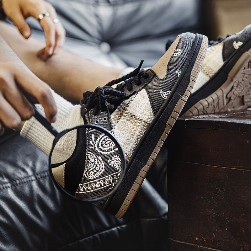 MRA腰果花滑板鞋男2025新款秋季英伦格纹刺绣厚底运动休闲潮鞋子