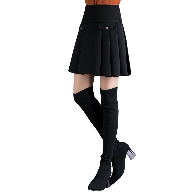 高腰2020年新款秋冬黑色a字百褶裙 欣莱丽半身裙