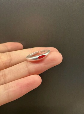 日韩一点红素圈磨砂藏银戒指女士小众简约尾戒开口可调节素银指环