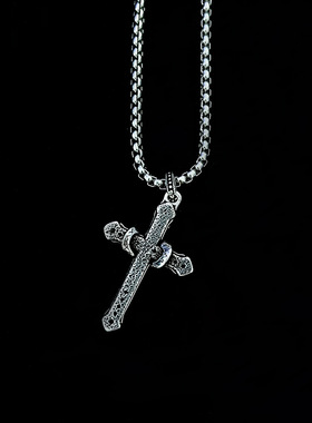 欧美复古腾蛇十字架藏银项链男女个性本命年小众嘻哈暗黑吊坠挂饰