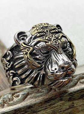 复古泰银霸气虎头戒指原创设计
