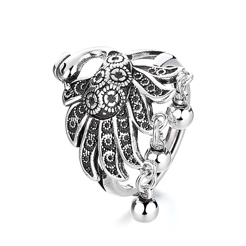 National trend retro phoenix tassel Thai silver ring