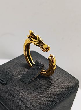 复古黑金盘龙藏银戒指