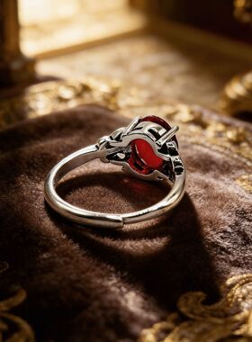 欧美复古暗黑风红色石藏银戒指女士个性轻奢开口饰品素银指环礼物