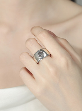 欧美复古恶魔之眼藏银戒指男士个性街头嘻哈开口饰品素银指环礼物