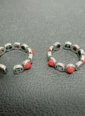 国潮复古玛瑙铜钱藏银戒指女士个性钱币开口饰品素银指环闺蜜礼物