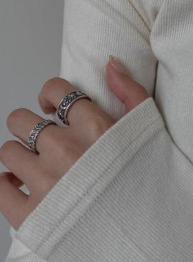 男女925银复古做旧暗黑星星月亮