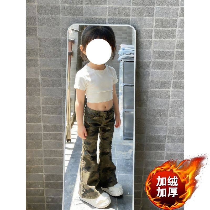 加绒加厚迷彩牛仔裤甜辣风女童修身裤微喇高街个性童装小个子ins,淘宝优惠券,粉丝福利购,淘宝优惠卷