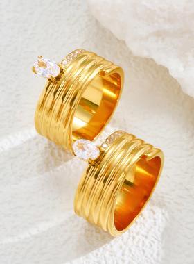 镶钻高级感钛钢戒指镀18K金指环女欧美时尚跨境INS风小众设计新款