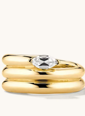 欧美时尚新款个性夸张螺旋弧面多圈戒指镶钻钛钢镀18K金指环食指