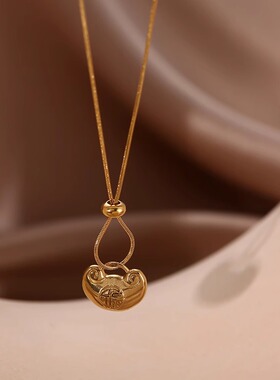 新年礼物中国风复古钛钢元宝福字同心锁项链女锁骨链平安长命锁