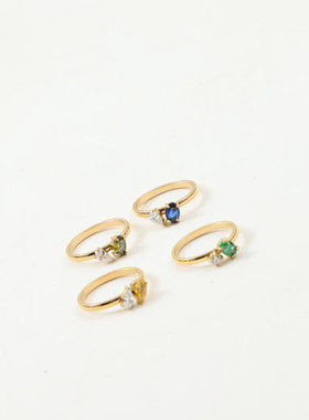 多色可选小巧精致双双锆石拼接戒指日韩时尚新款钛钢镀18K金指环