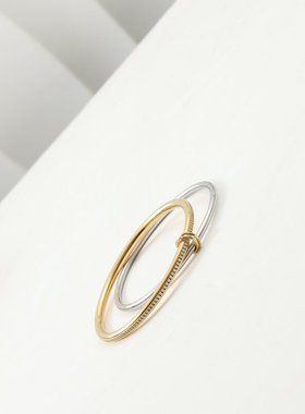 欧美时尚新款小众设计轻奢双环满钻手镯钛钢镀18k金手环女百搭