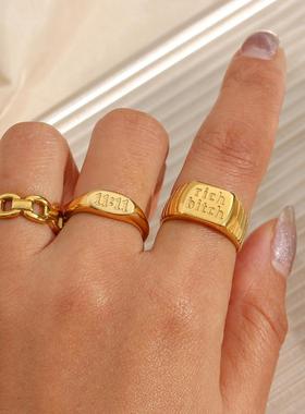 欧美跨境热卖11:11椭圆戒指小众简约轻奢钛钢镀18K金指环饰品食指